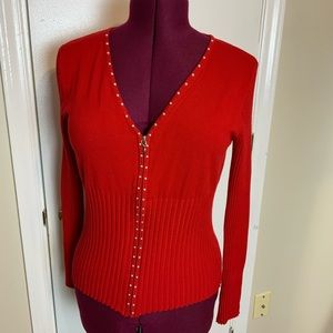 Like New belldini Red Zip-Up W/Silver Accents Blazer Sweater L Women’s
